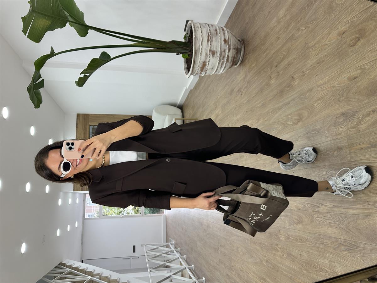 Blazer Ceketli Takım-Kahverengi