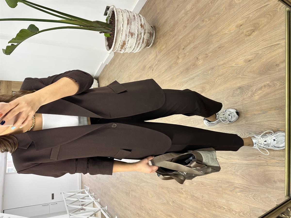 Blazer Ceketli Takım-Kahverengi