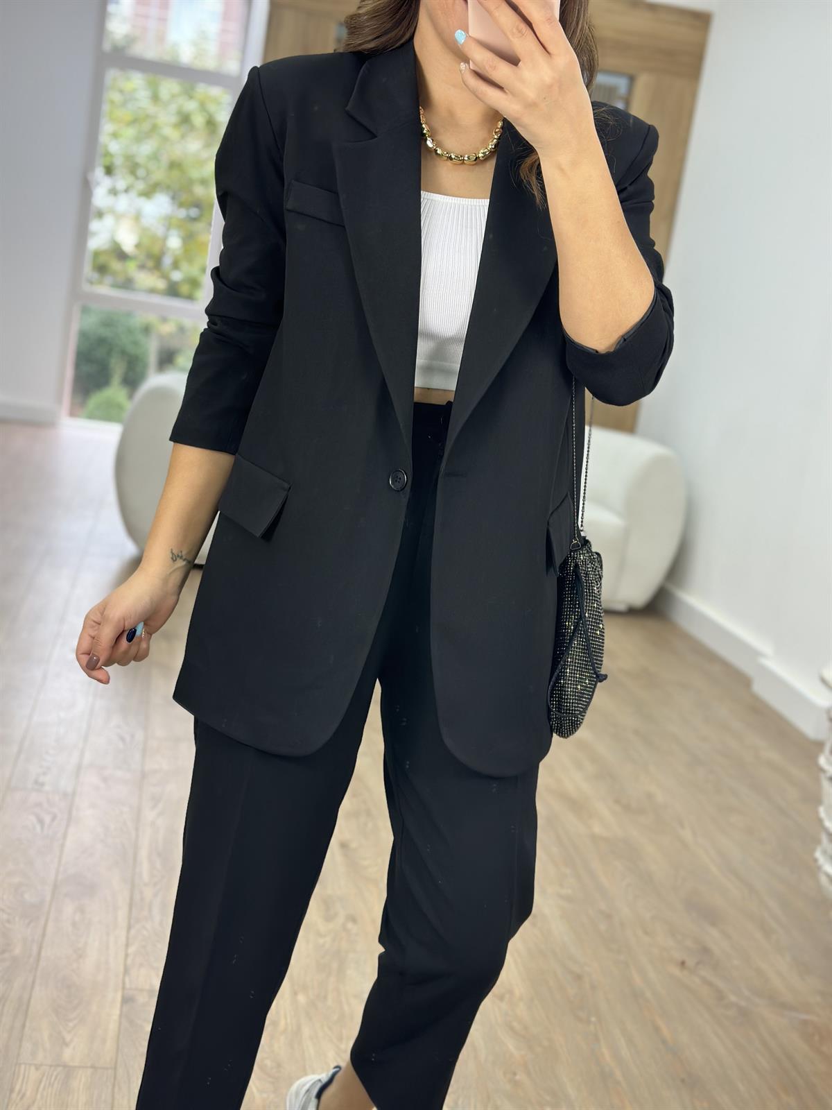 Blazer Ceketli Takım-Siyah