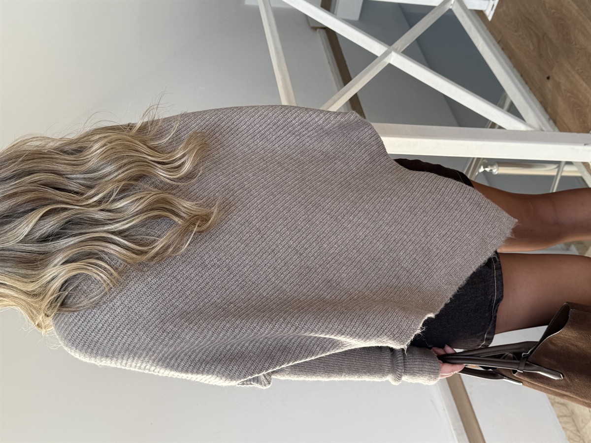 Boğazlı Asimetrik Kesim Kazak - Açık Vizon