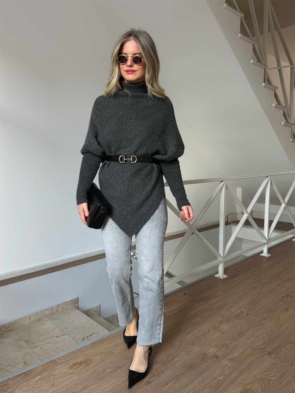 Boğazlı Asimetrik Kesim Kazak - Antrasit