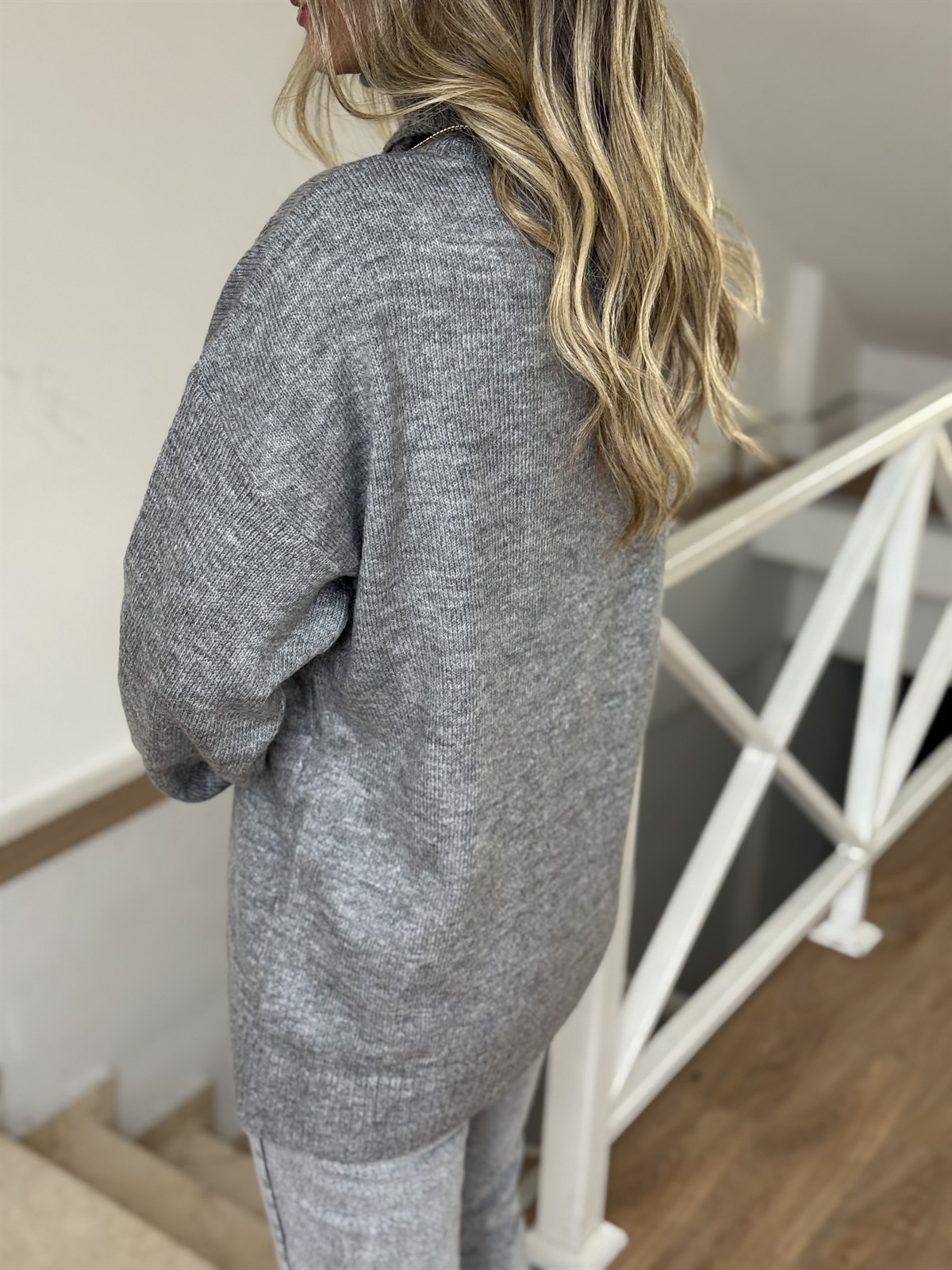 Boğazlı Oversize Kazak - Gri