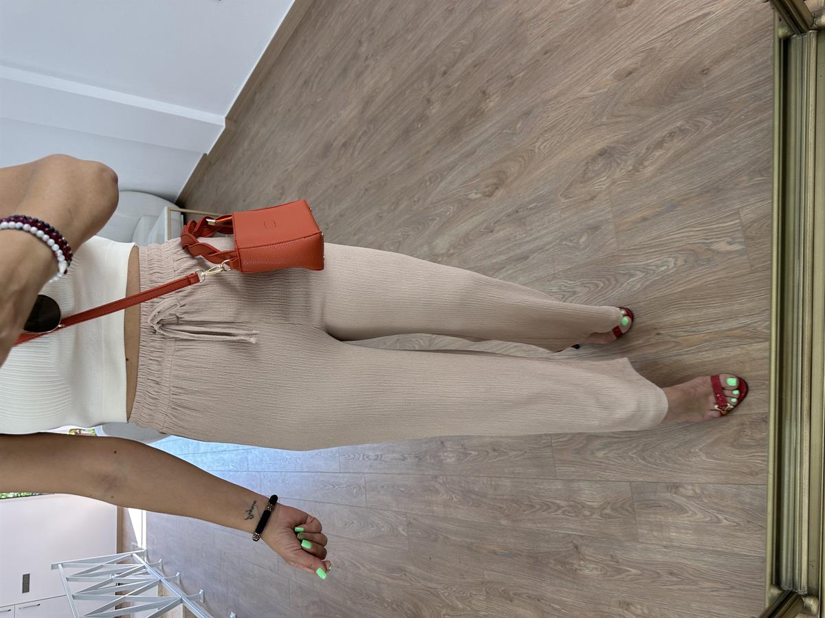 Bol Paça Bürümcük Pantolon-Bej