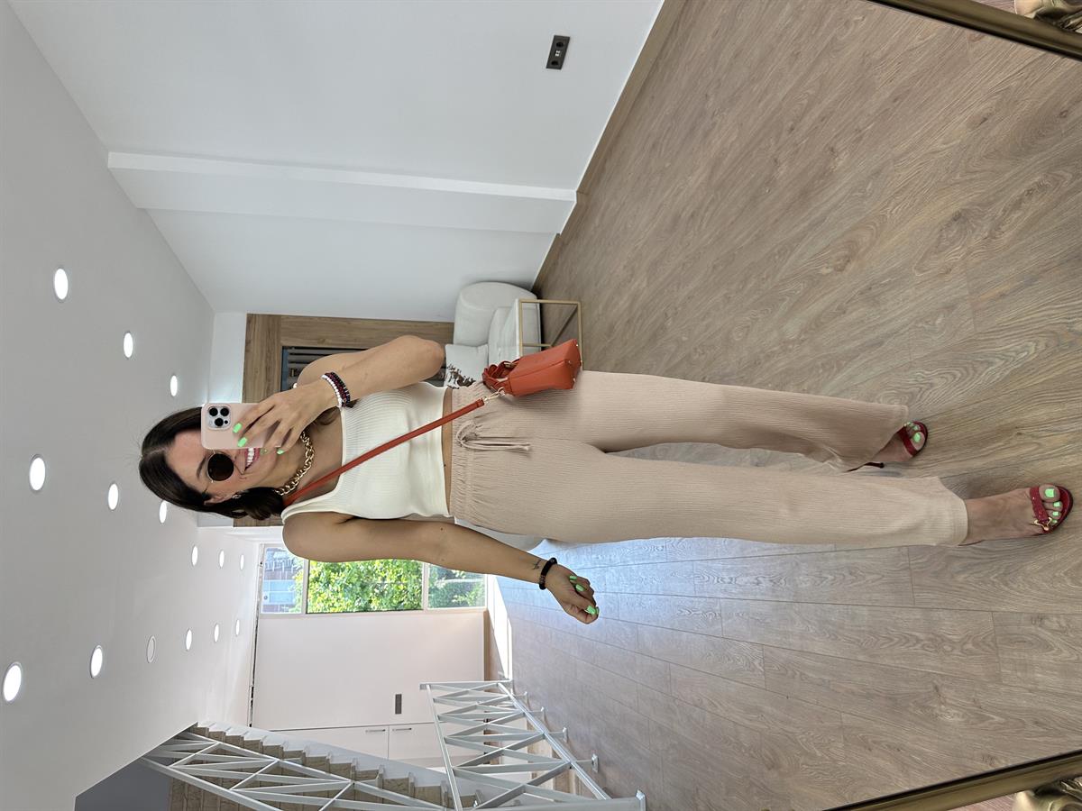 Bol Paça Bürümcük Pantolon-Bej