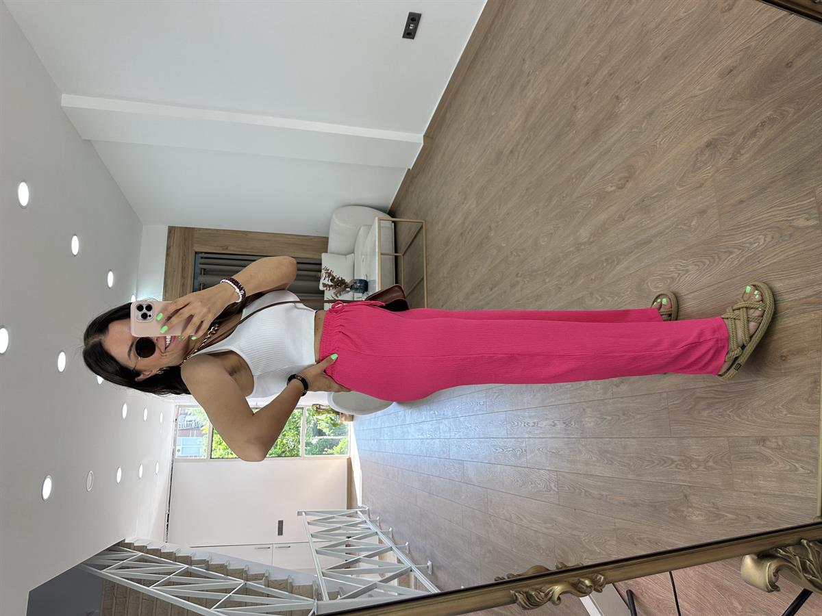 Bol Paça Bürümcük Pantolon-Fuşya