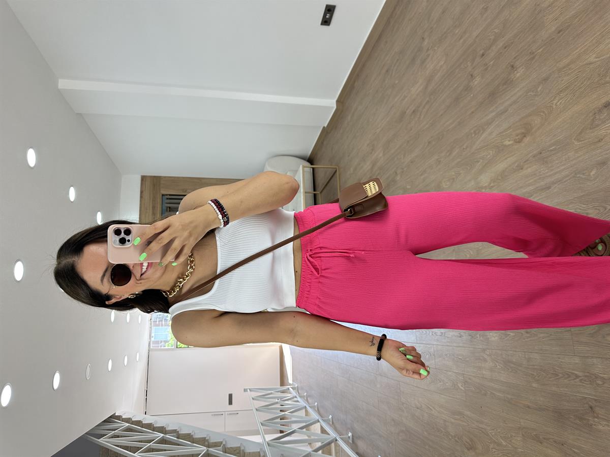 Bol Paça Bürümcük Pantolon-Fuşya