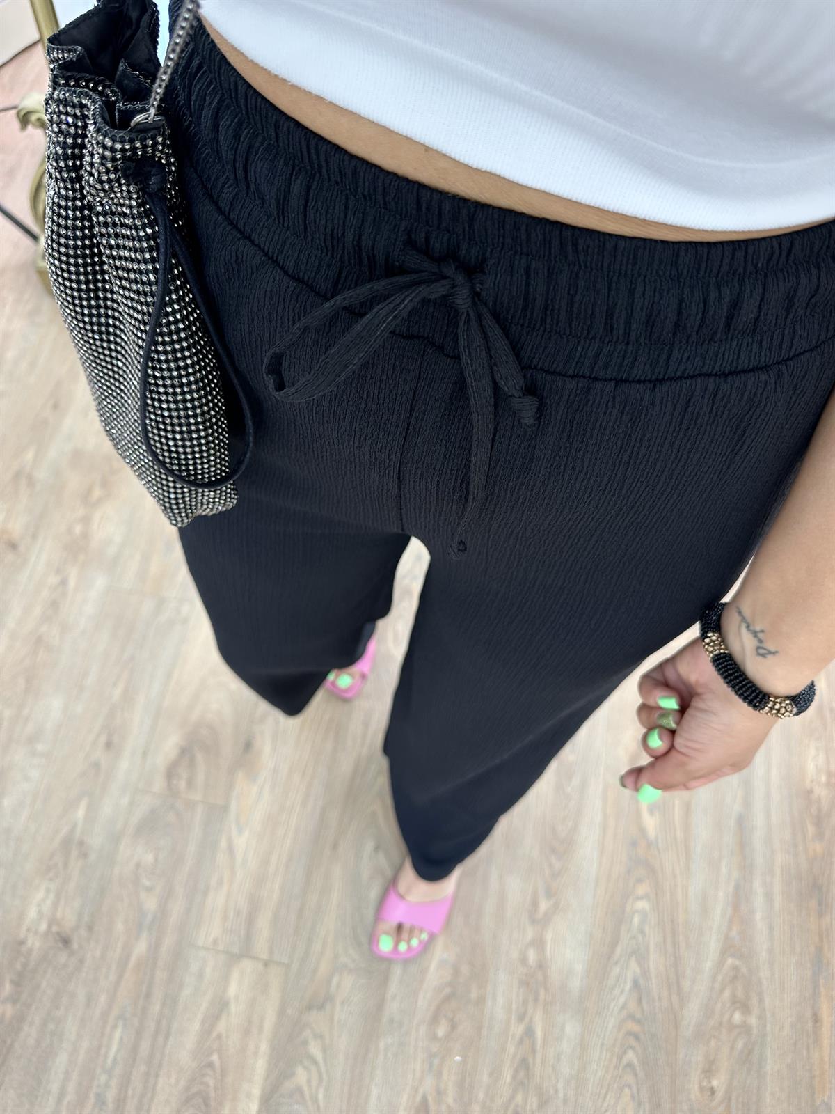 Bol Paça Bürümcük Pantolon-Siyah