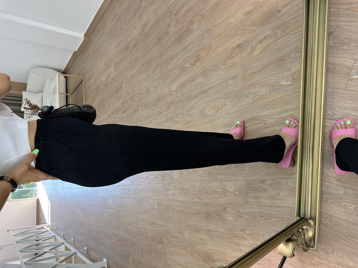 Bol Paça Bürümcük Pantolon-Siyah