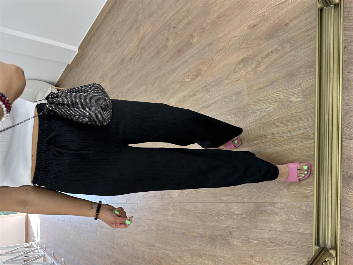 Bol Paça Bürümcük Pantolon-Siyah