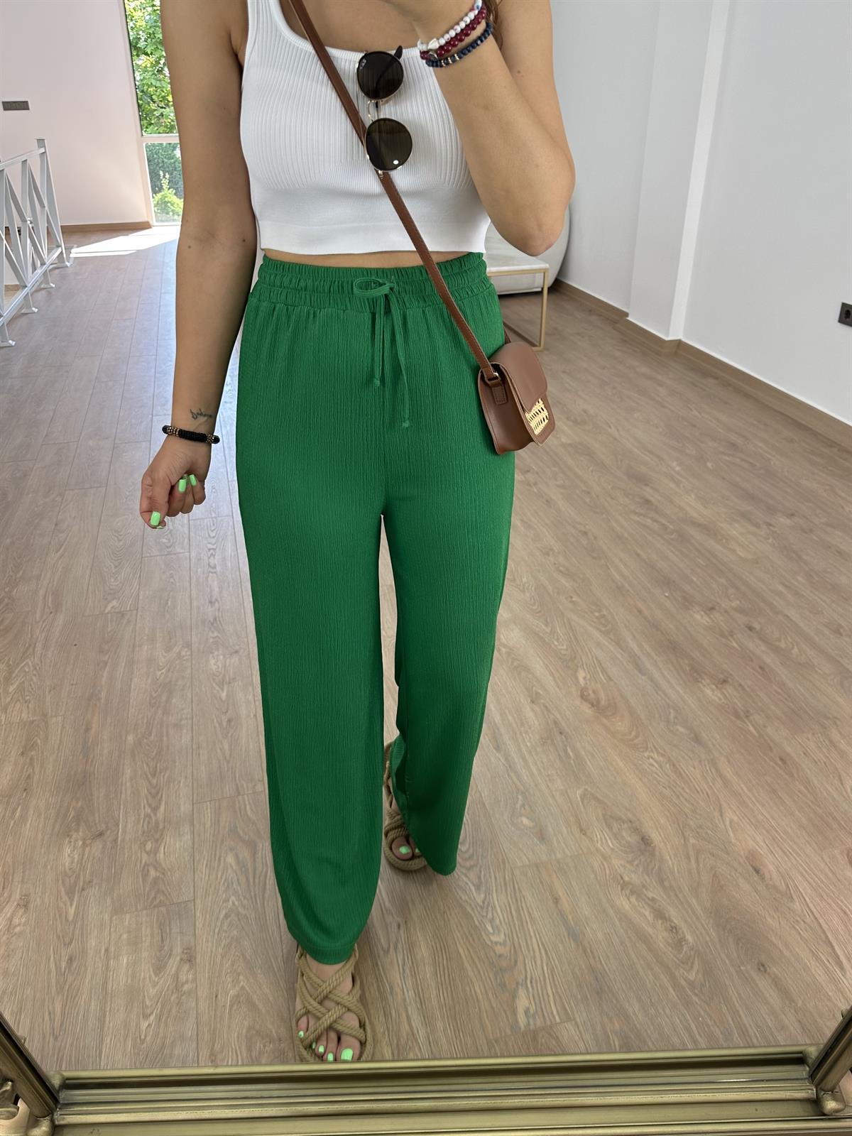 Bol Paça Bürümcük Pantolon-Yeşil