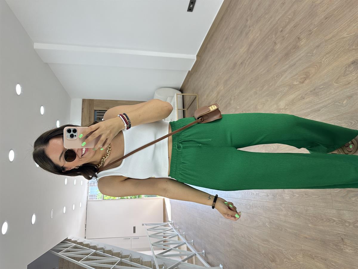 Bol Paça Bürümcük Pantolon-Yeşil