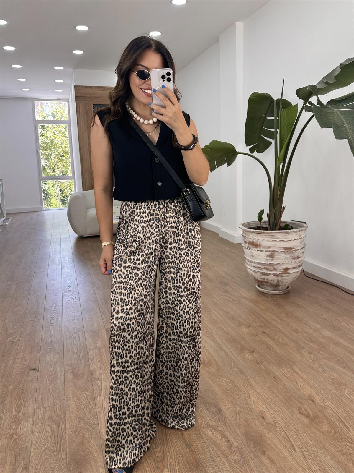 Bol Paça Emprime Saten Pantolon 