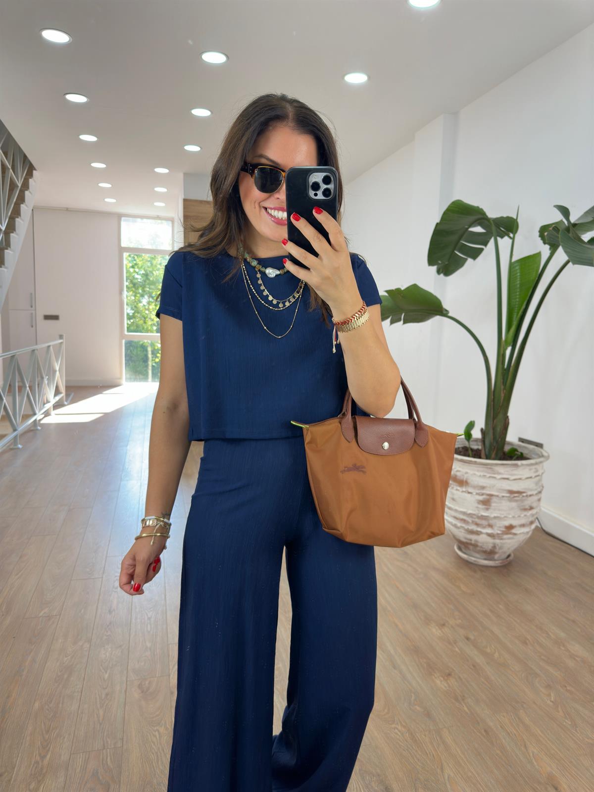 Bol Paça Pantolonlu Basic Takım-Lacivert