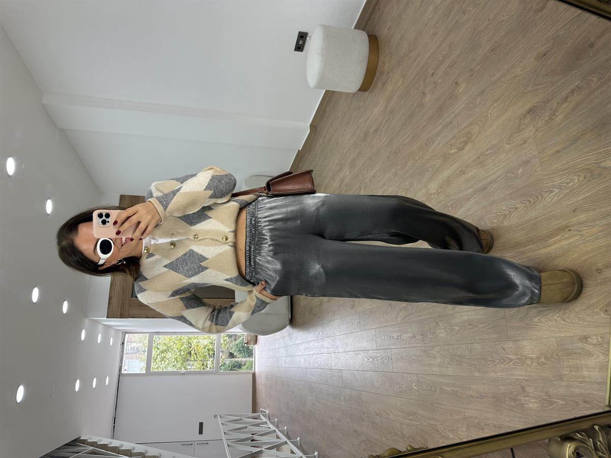 Bol Paça Parlak Pantolon- Füme