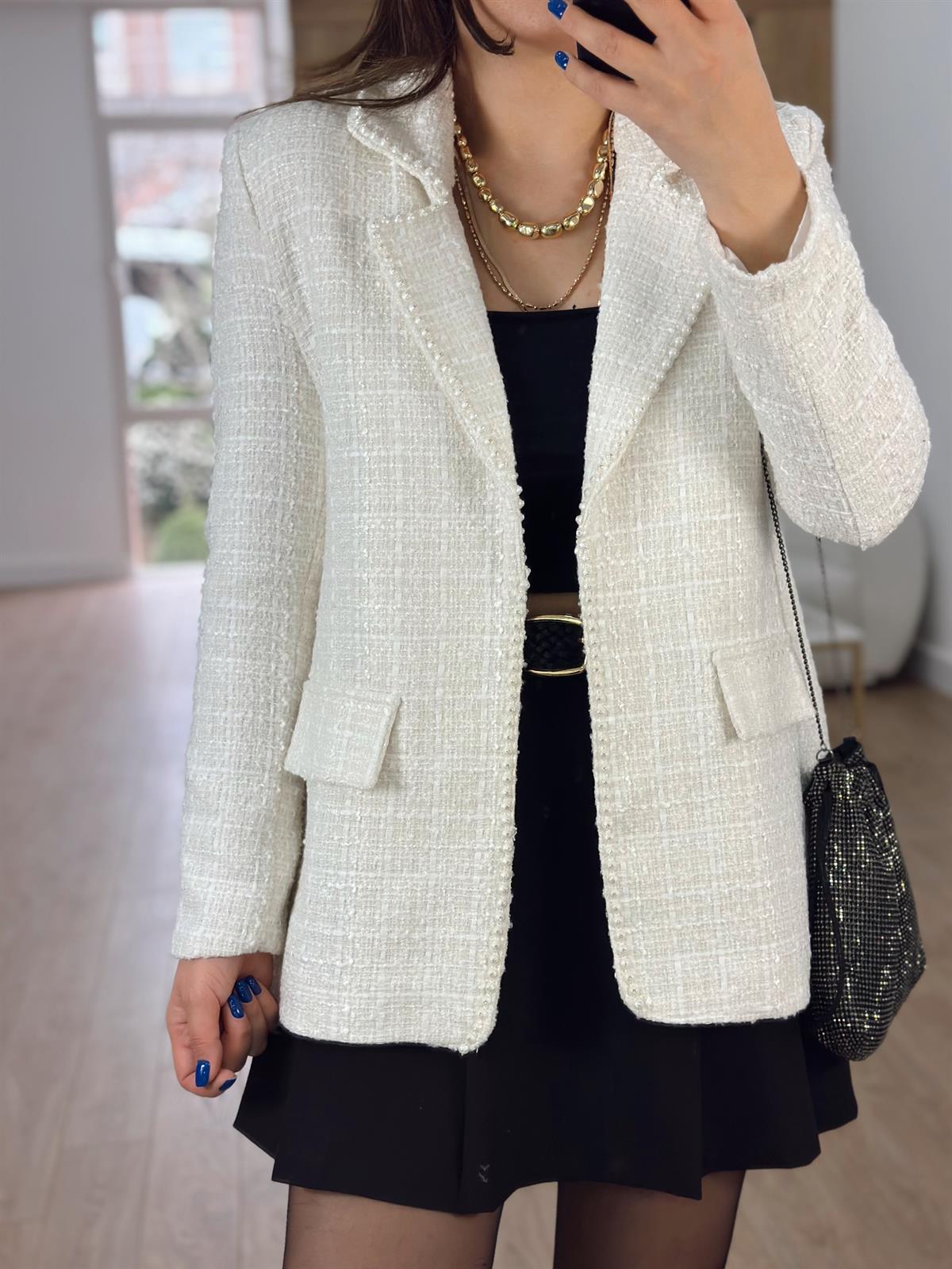 Boncuk İşlemeli Tüvit Ceket