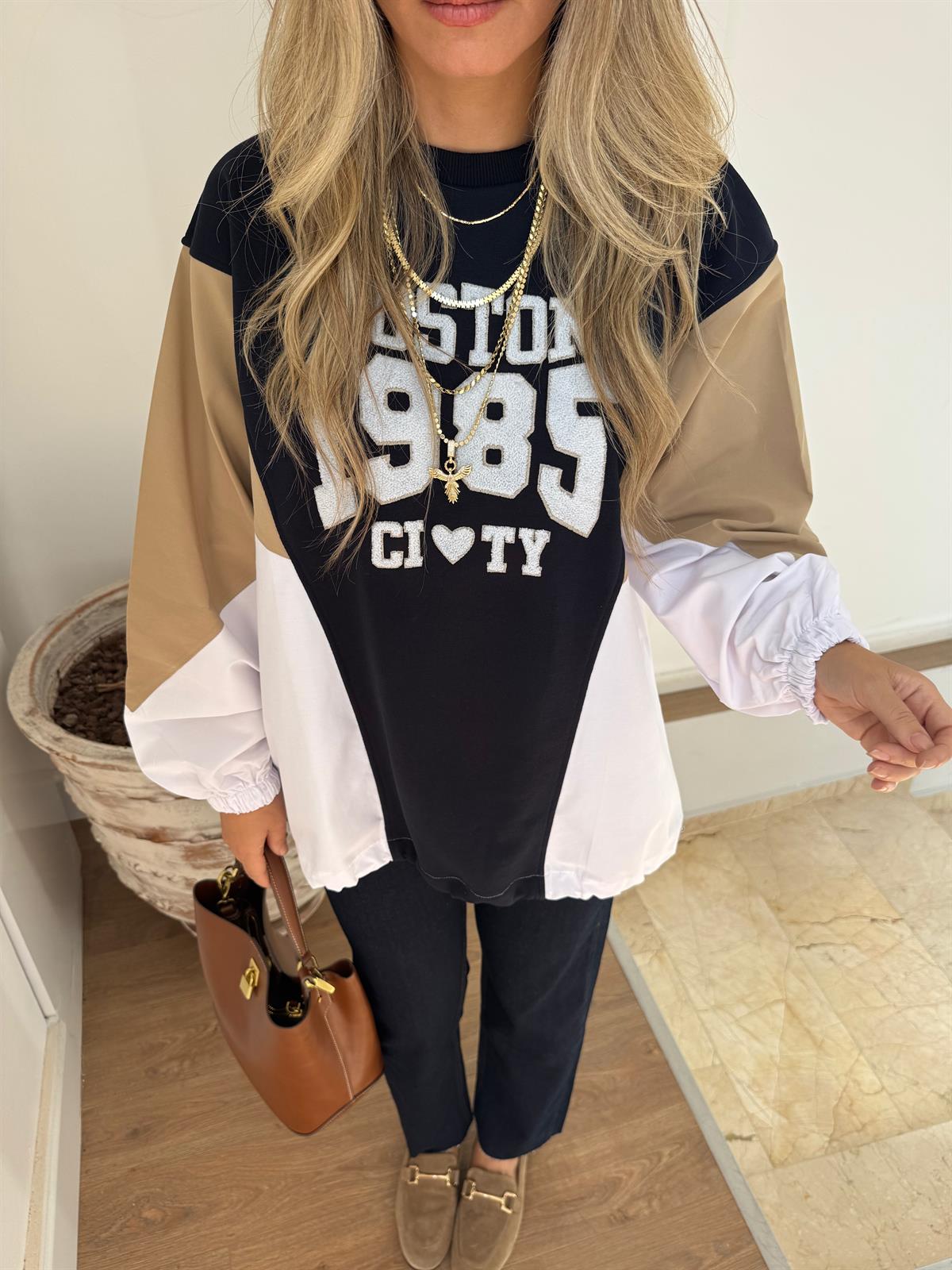 Boston Yazılı Garnili Sweatshirt 