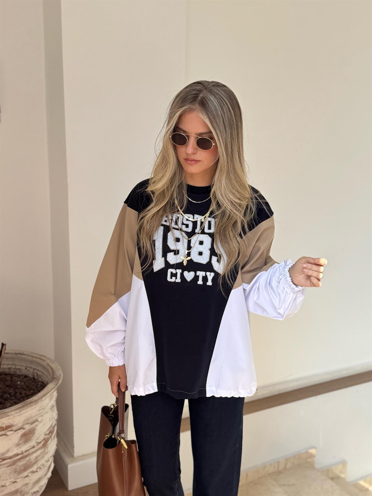 Boston Yazılı Garnili Sweatshirt 