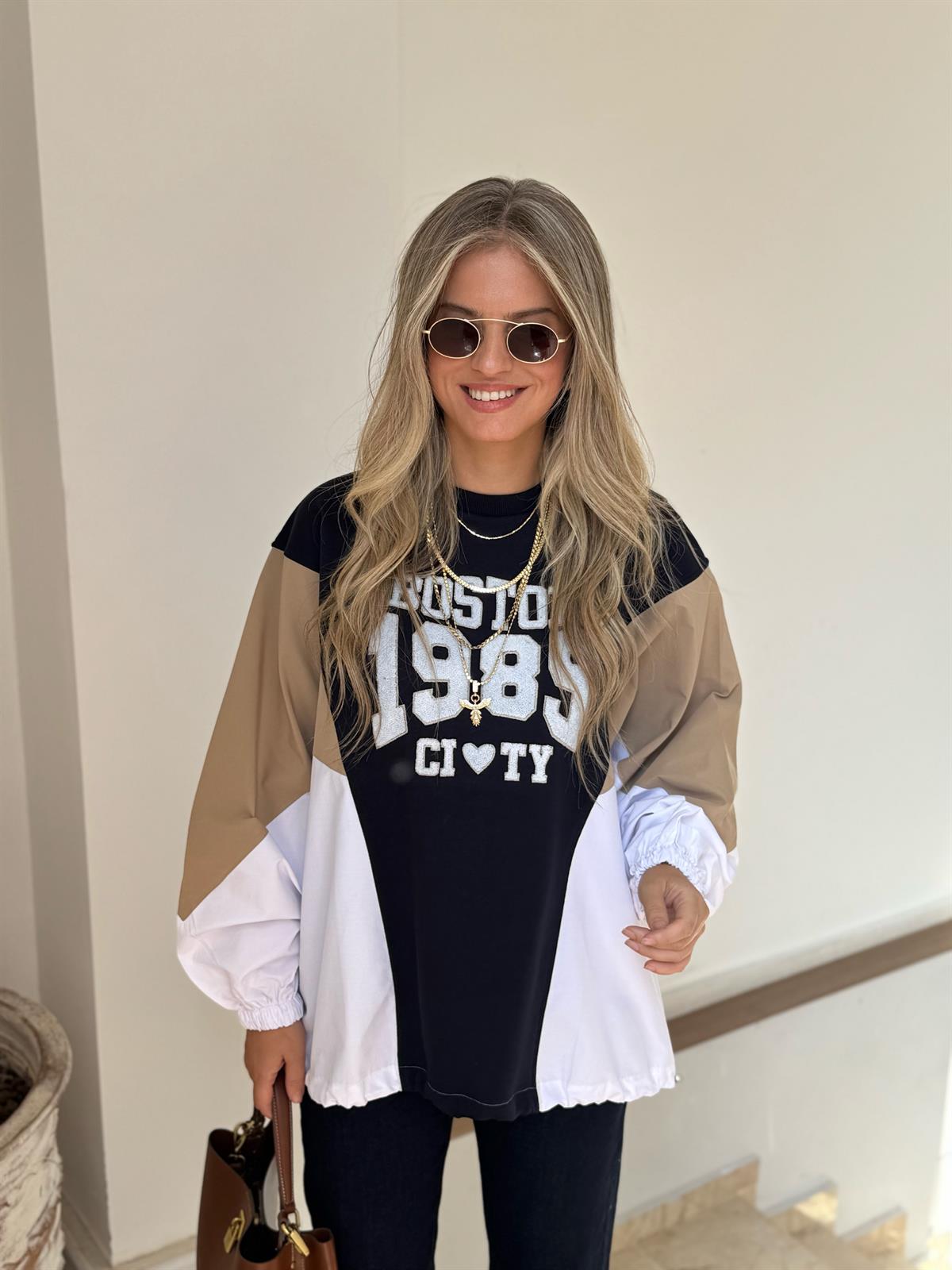 Boston Yazılı Garnili Sweatshirt 