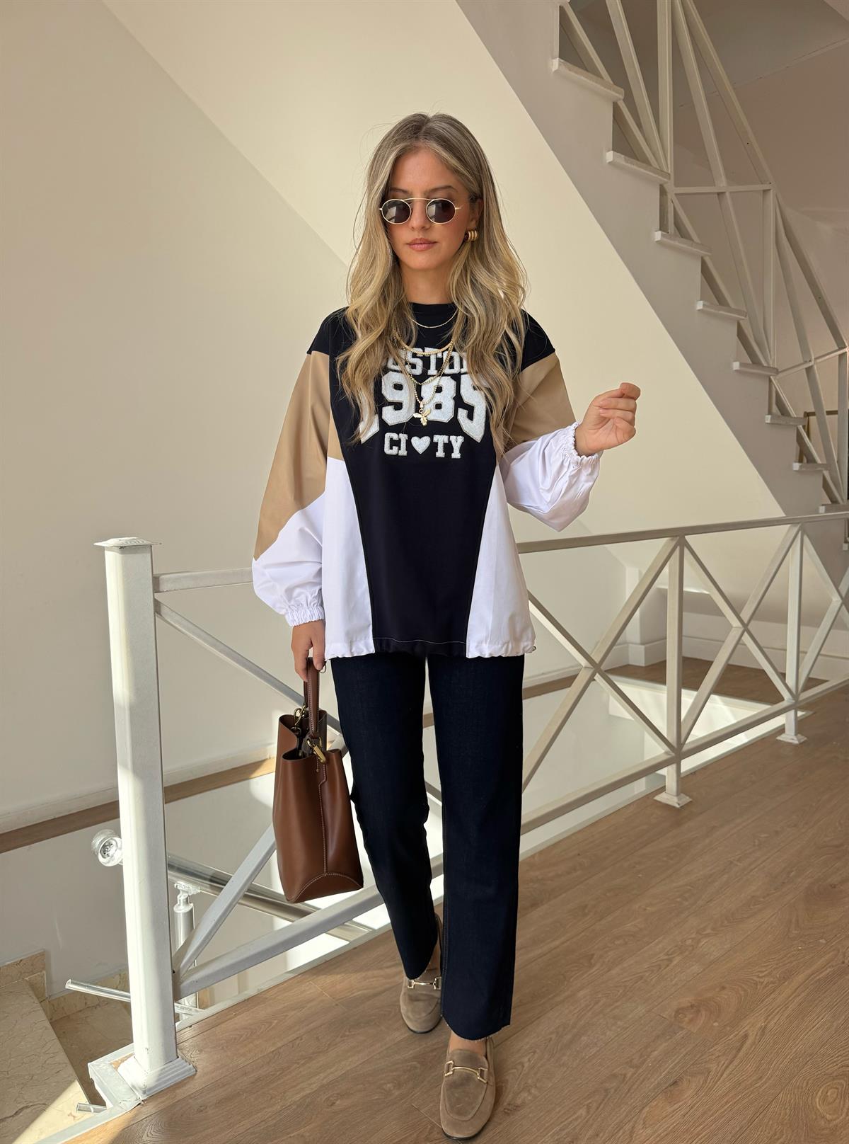 Boston Yazılı Garnili Sweatshirt 