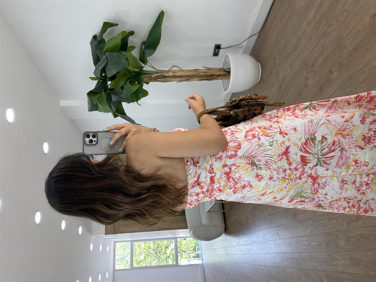 Boyundan Bağlamalı Çiçekli Elbise