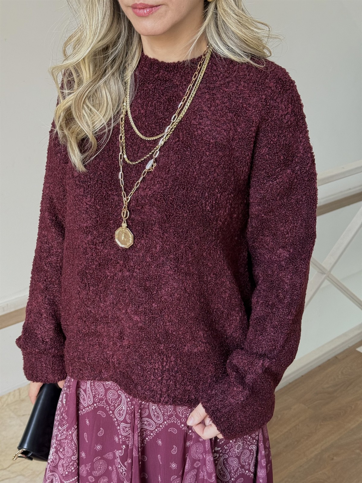 Bukletli Triko Kazak - Bordo