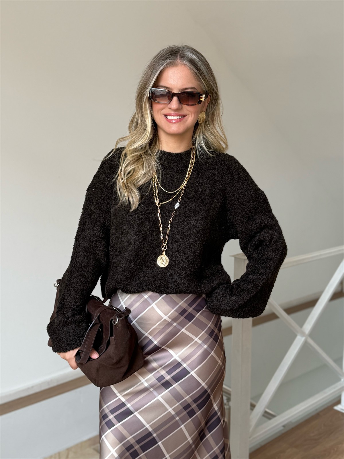 Bukletli Triko Kazak - Kahverengi