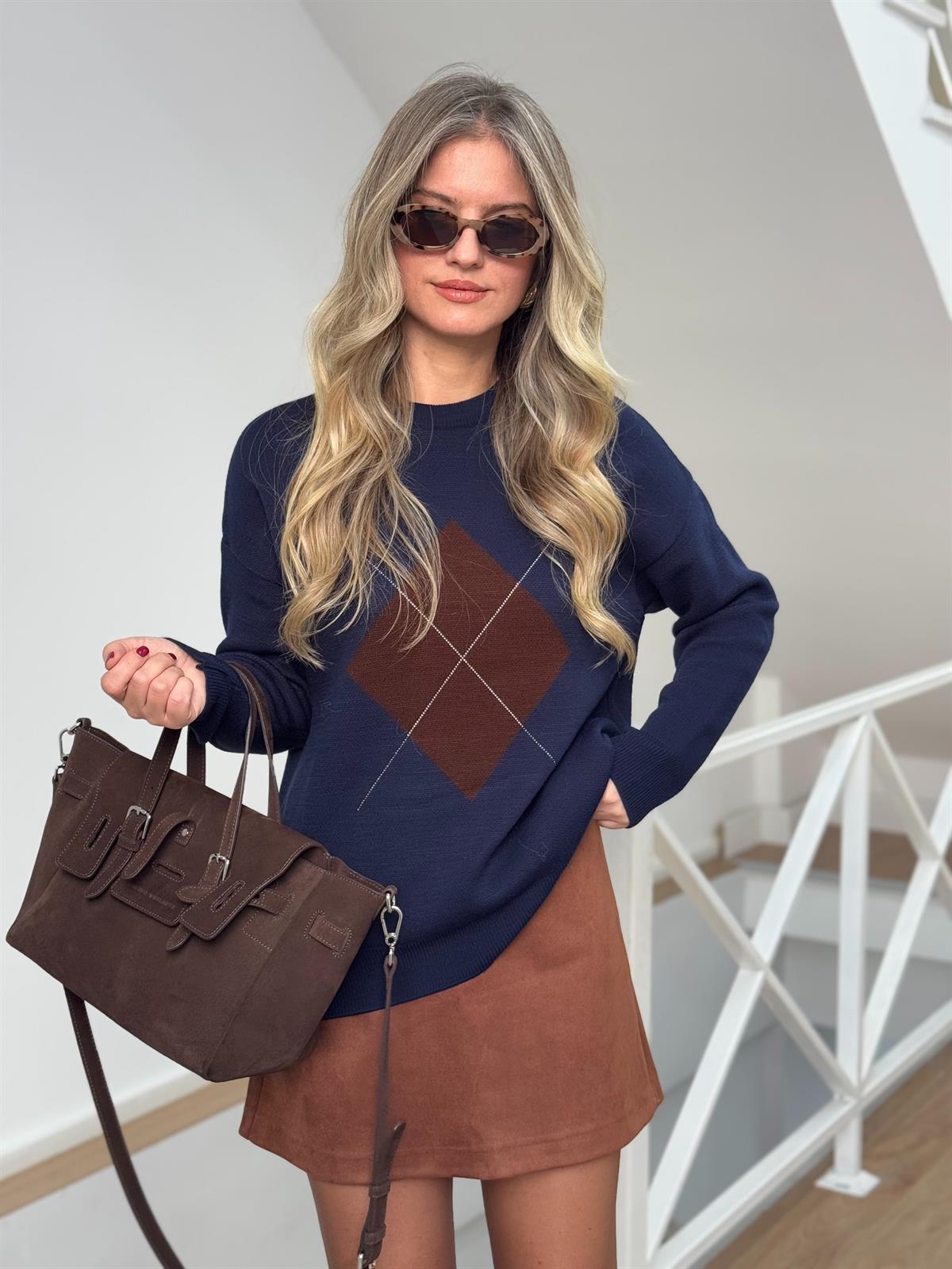 Büyük Baklava Desenli Kazak - Lacivert