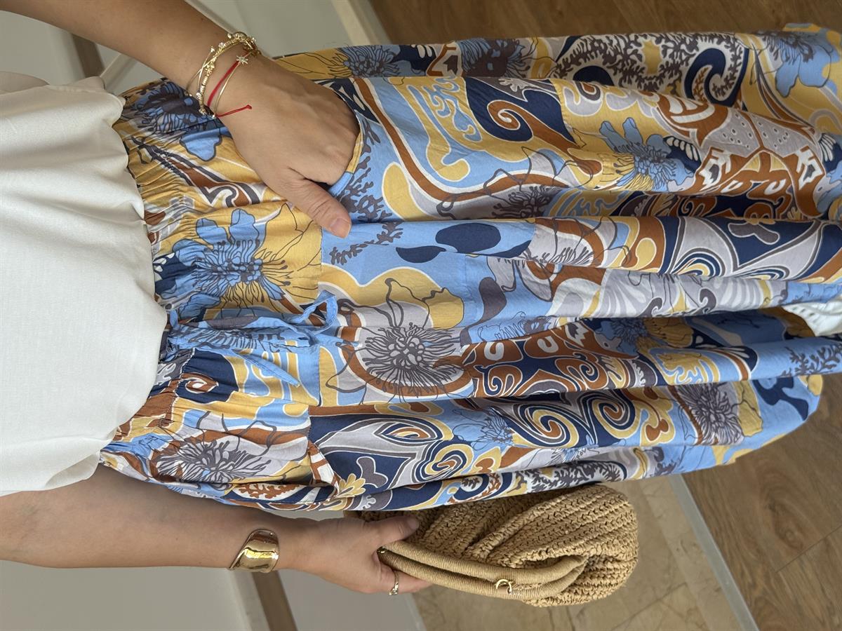 Büyük Cepli Desenli Tensel Pantolon Etek