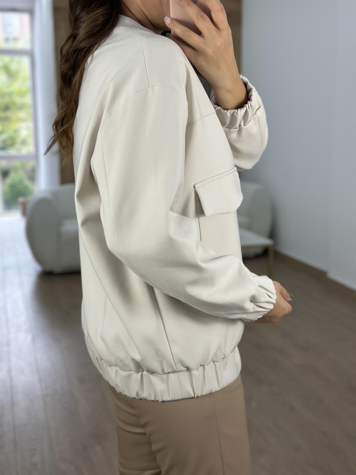 Büyük Cepli Önü Çıtçıtlı Bomber Ceket-Taş