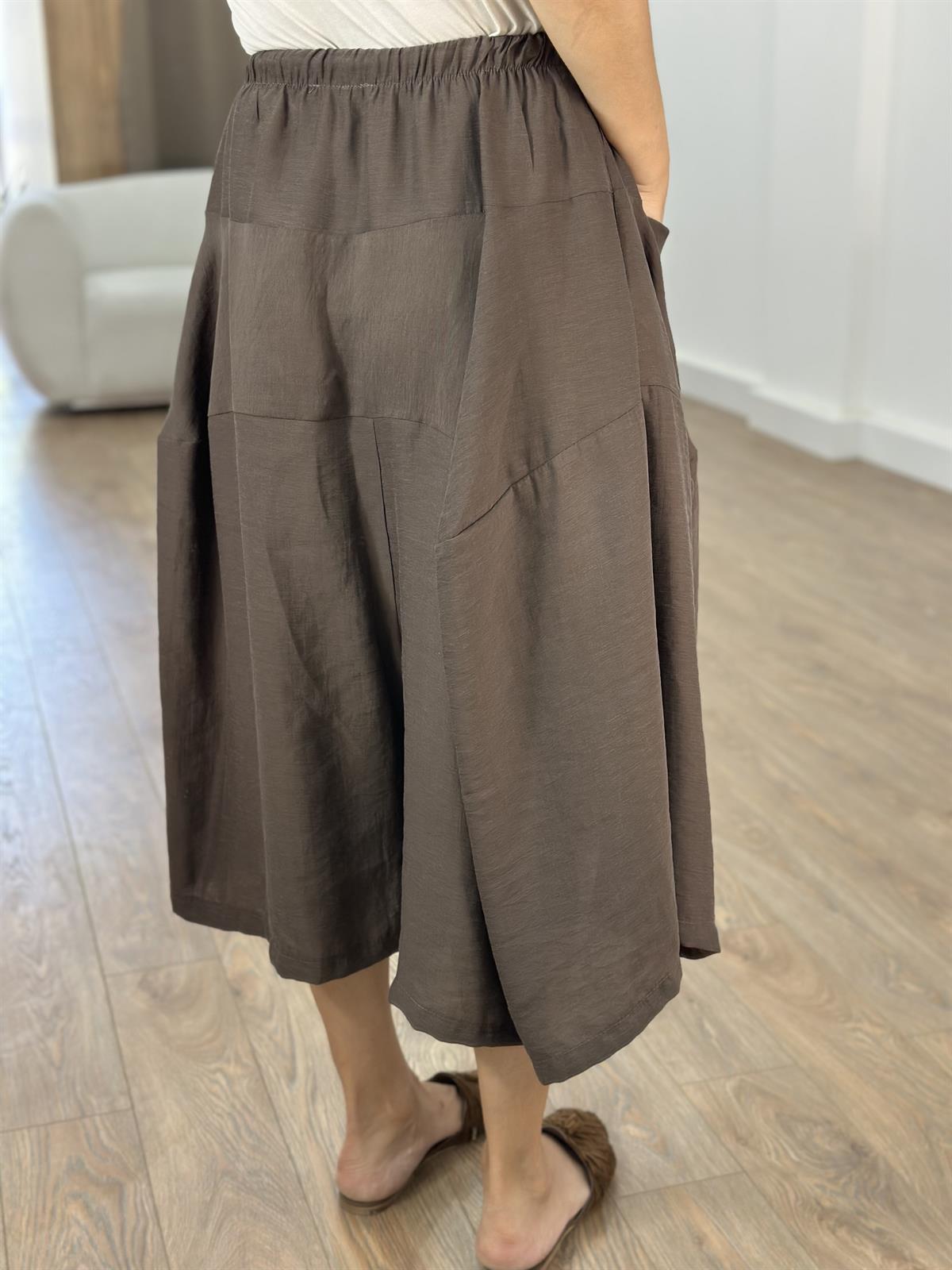 Büyük Cepli Tensel Pantolon Etek - Kahverengi