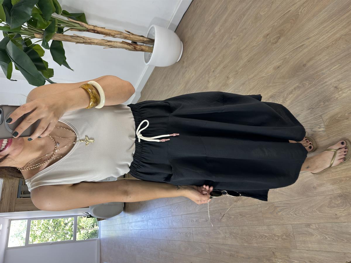 Büyük Cepli Tensel Pantolon Etek - Siyah