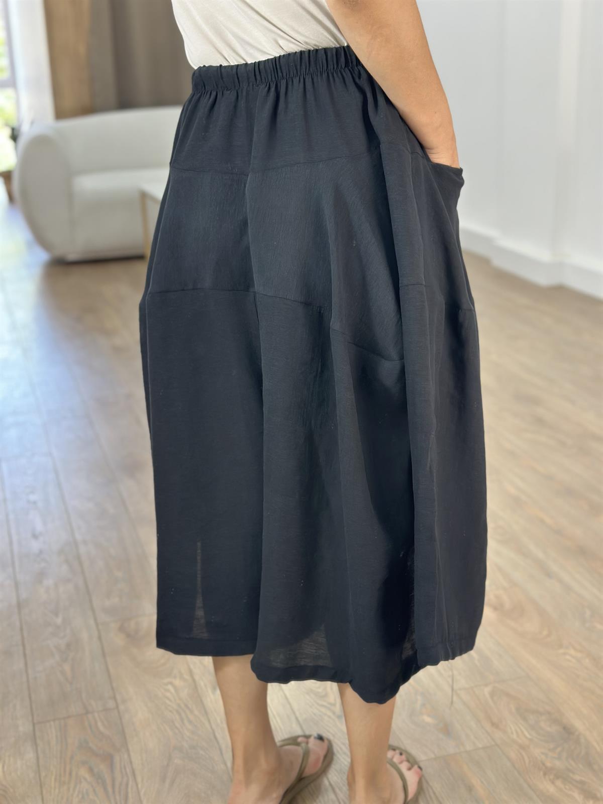Büyük Cepli Tensel Pantolon Etek - Siyah