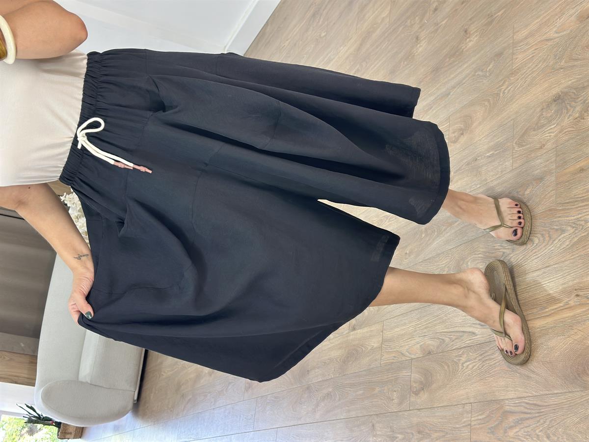 Büyük Cepli Tensel Pantolon Etek - Siyah