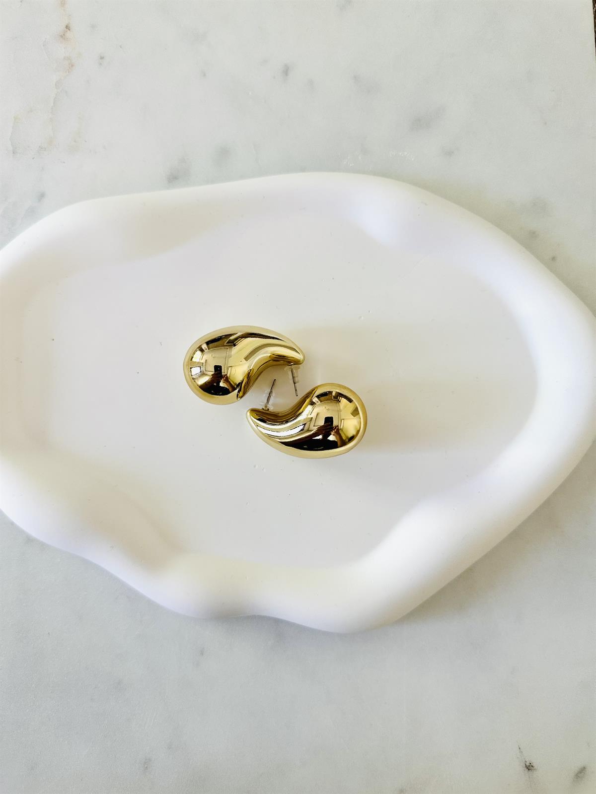 Büyük Damla Çelik Gold Küpe