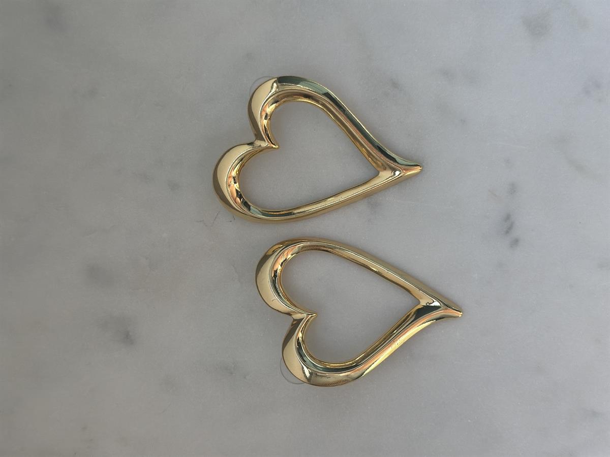 Büyük Gold Kalp Tasarım Küpe 6cm