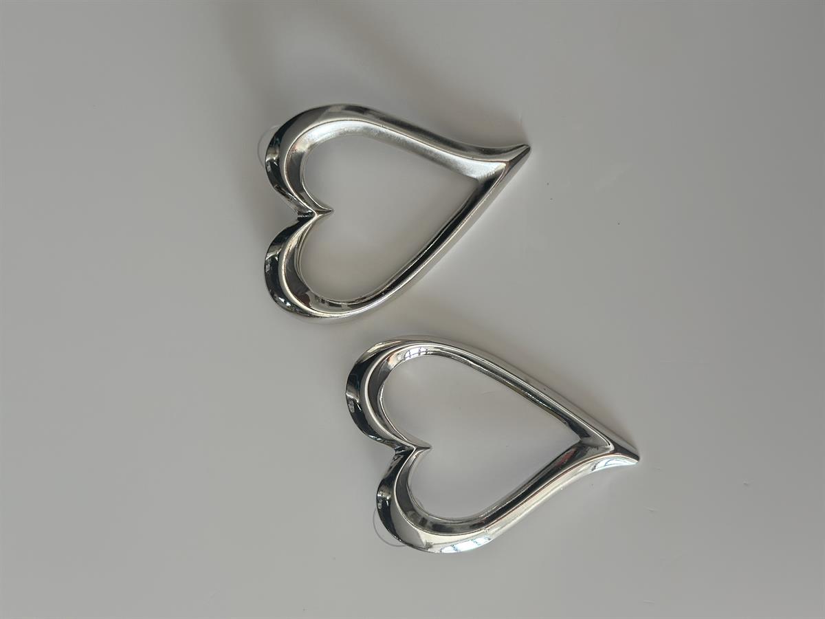 Büyük Silver Kalp Tasarım Küpe 6cm