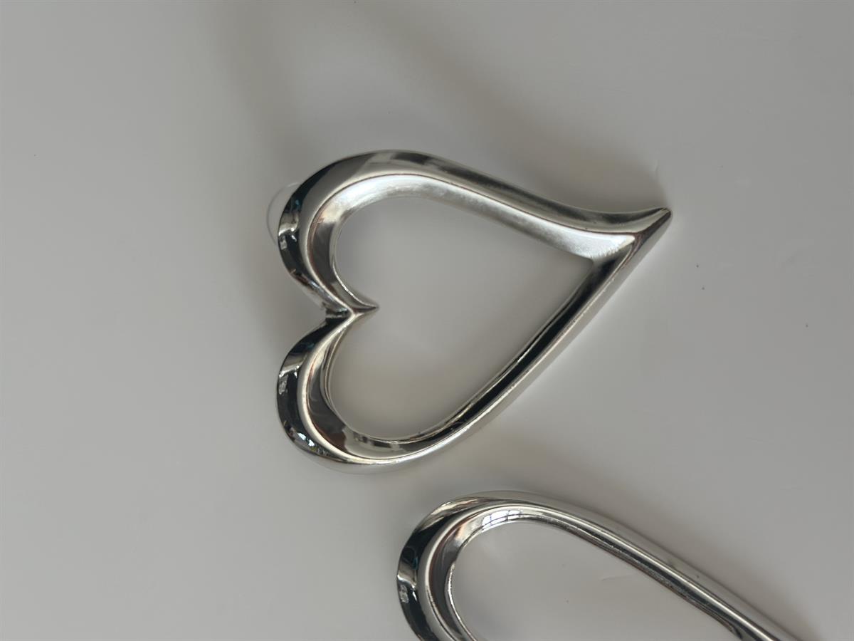 Büyük Silver Kalp Tasarım Küpe 6cm