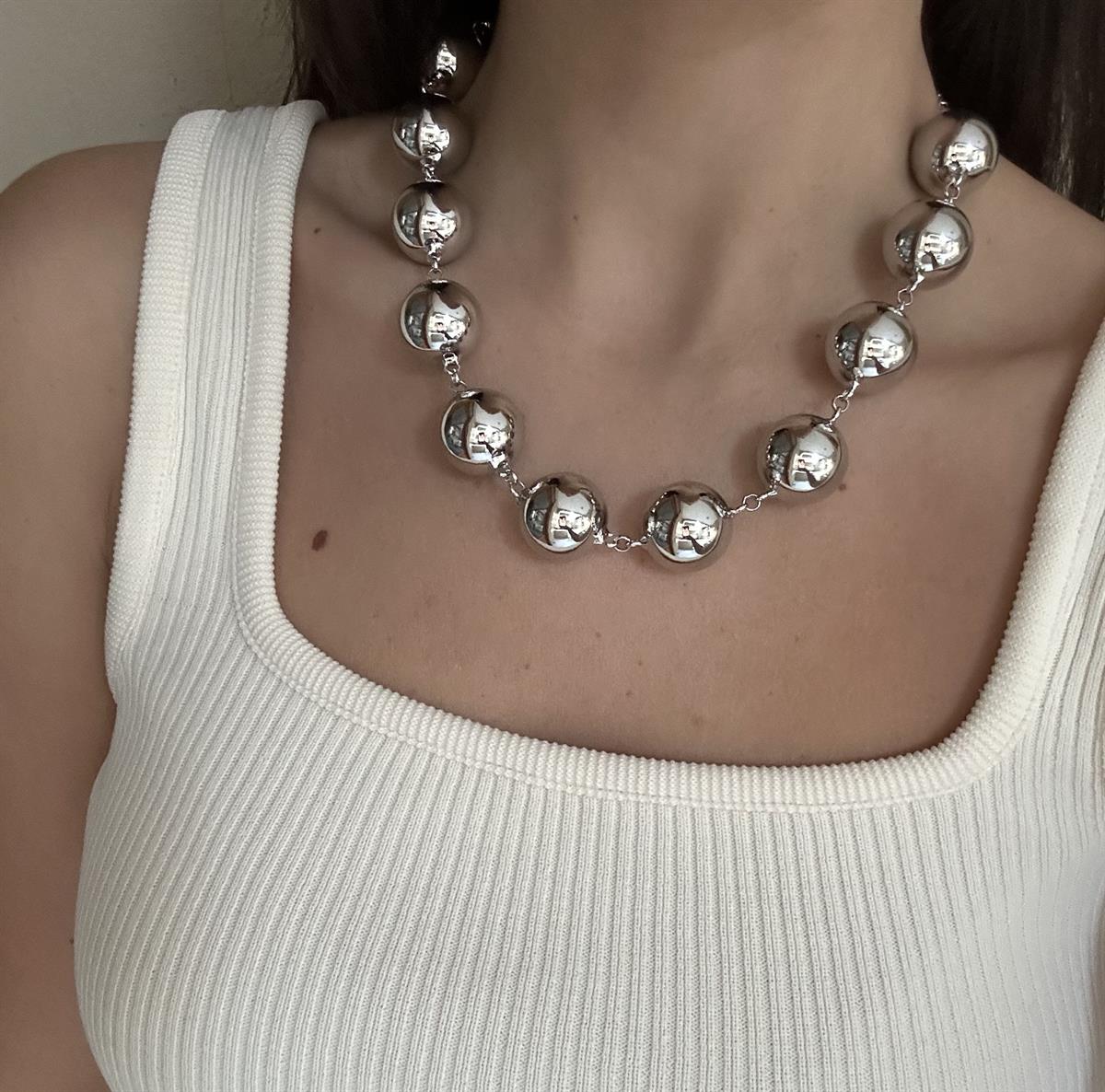Büyük Topçuk Detay Silver Kolye