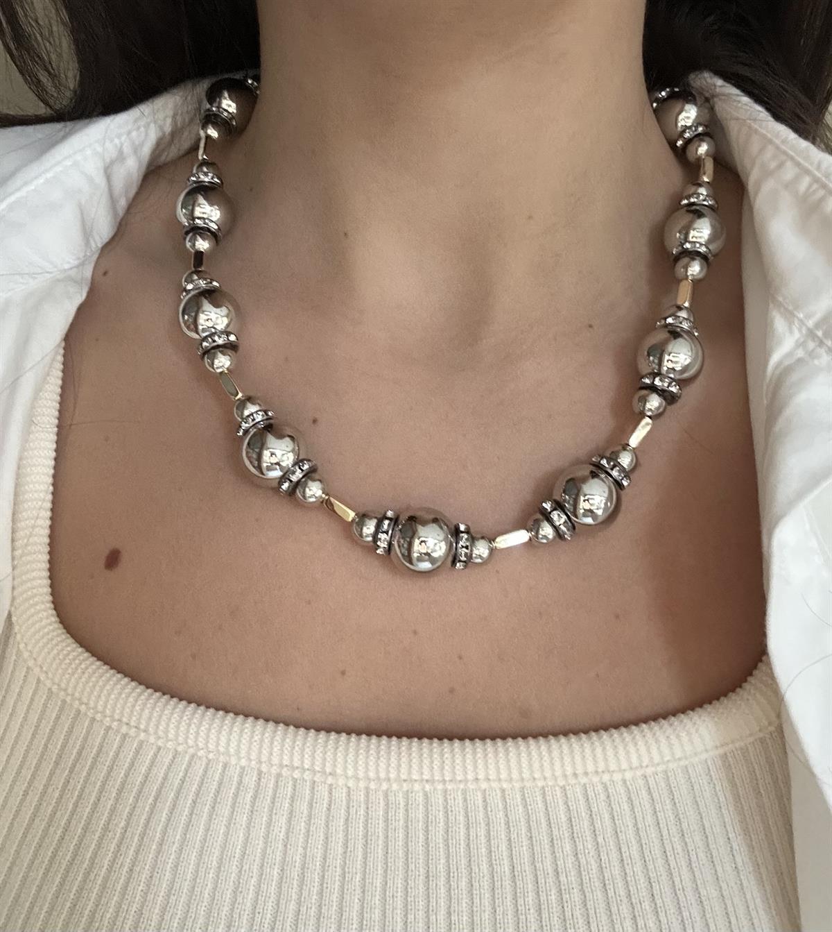 Büyüklü Küçüklü Top Detay Silver Kolye