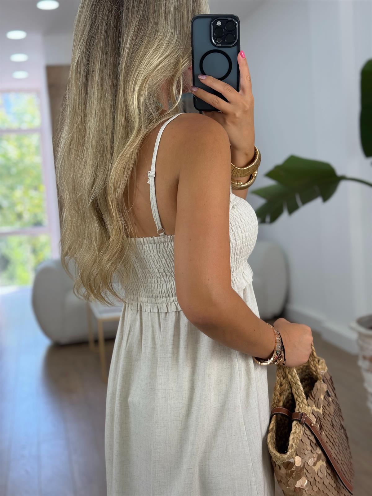 Büzgü Detaylı Midi Elbise - Taş