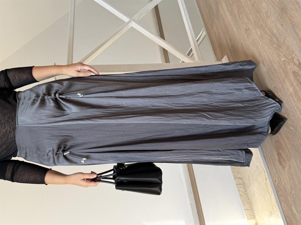 Büzgü Detaylı Saten Maxi Etek- Antrasit