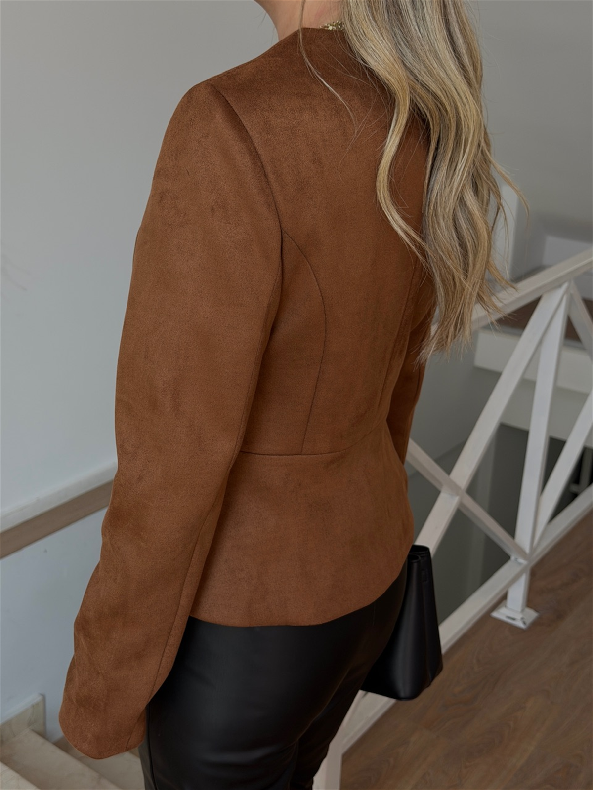 Önü Düğmeli Premium Süet Ceket - Camel