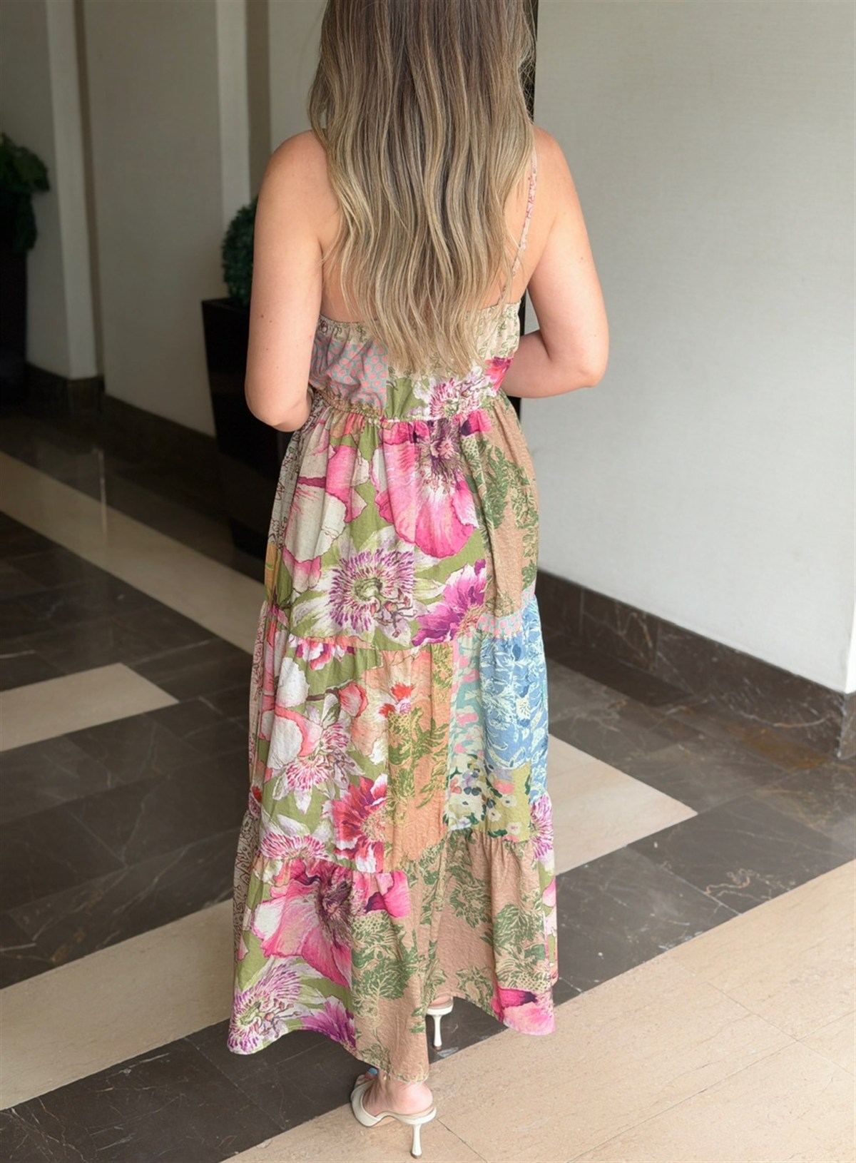 Patchwork Desenli Astarlı Elbise