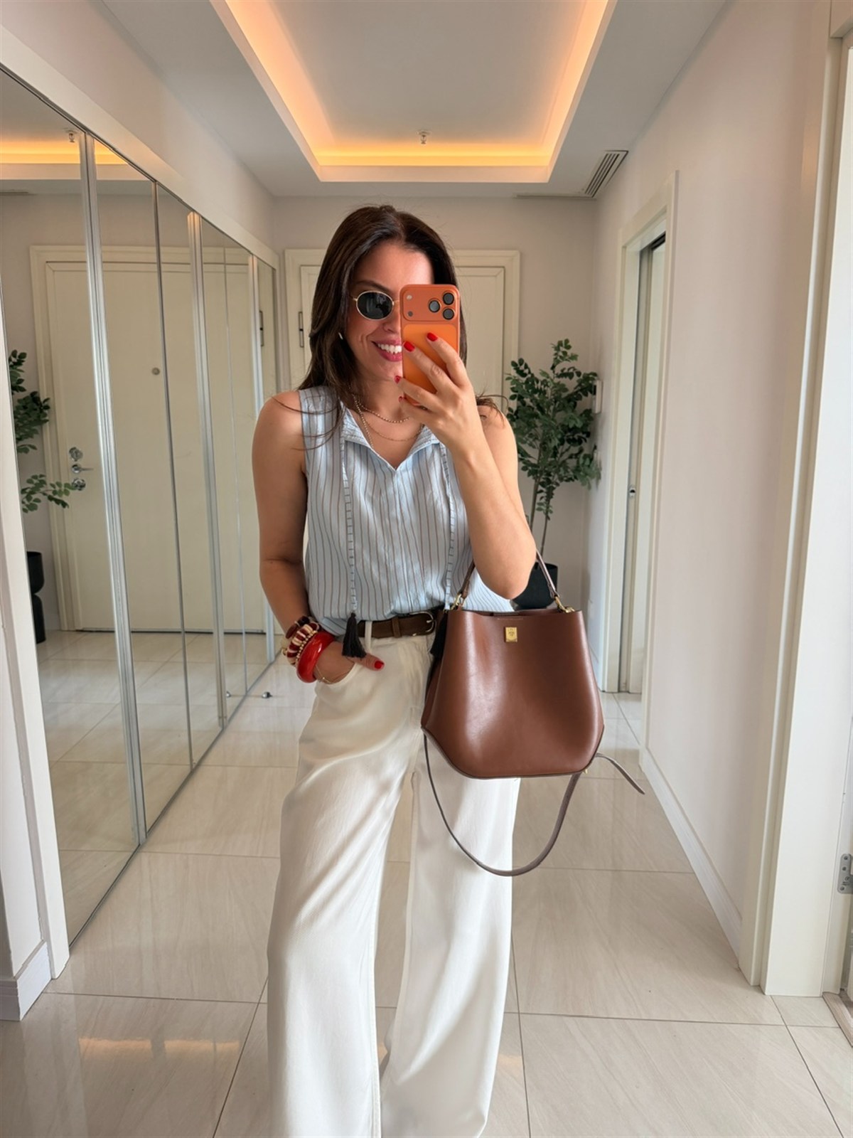 Premium Tensel Palazzo Denim Pantolon - Beyaz 