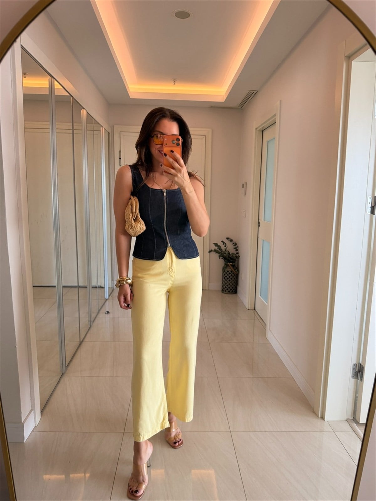 Premium Tensel Denim Pantolon - Sarı