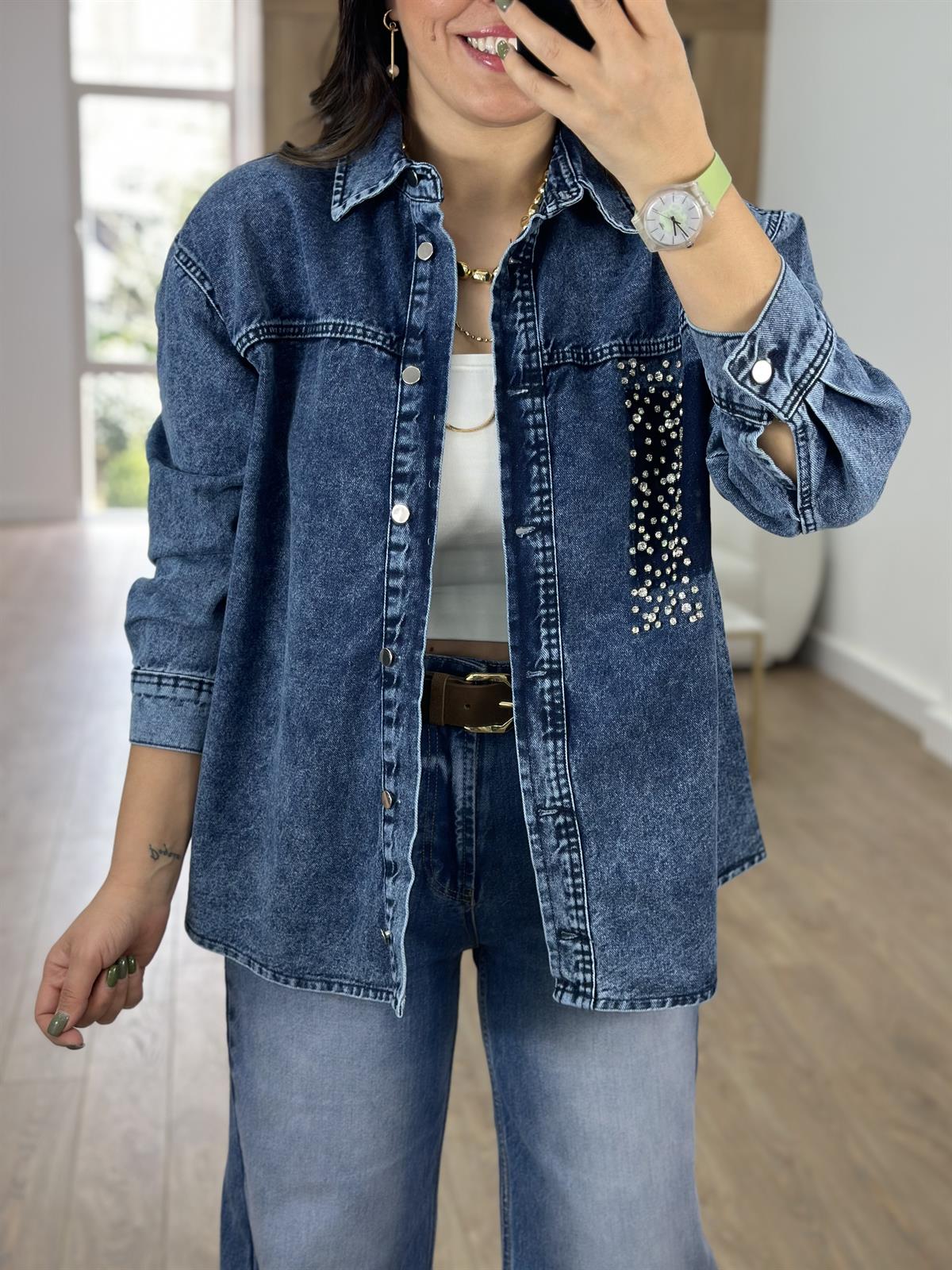 Çakım Taşlı Denim Ceket