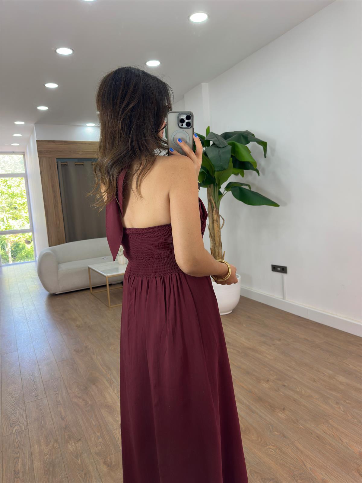 Çapraz Bağlamalı Midi Tensel Elbise - Bordo