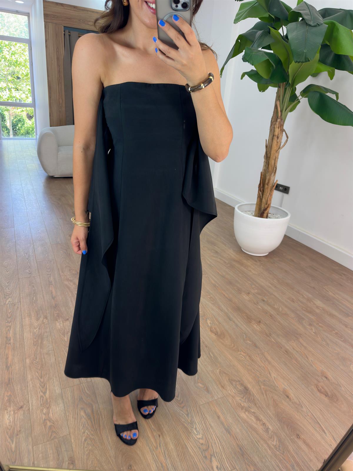 Çapraz Bağlamalı  Midi Tensel Elbise - Siyah