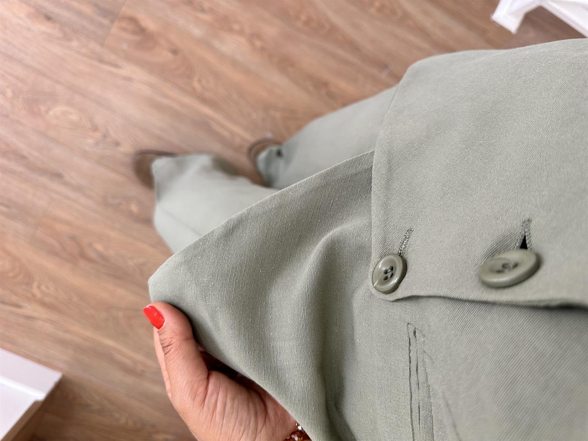 Çapraz Kapama Yelekli Takım-Haki