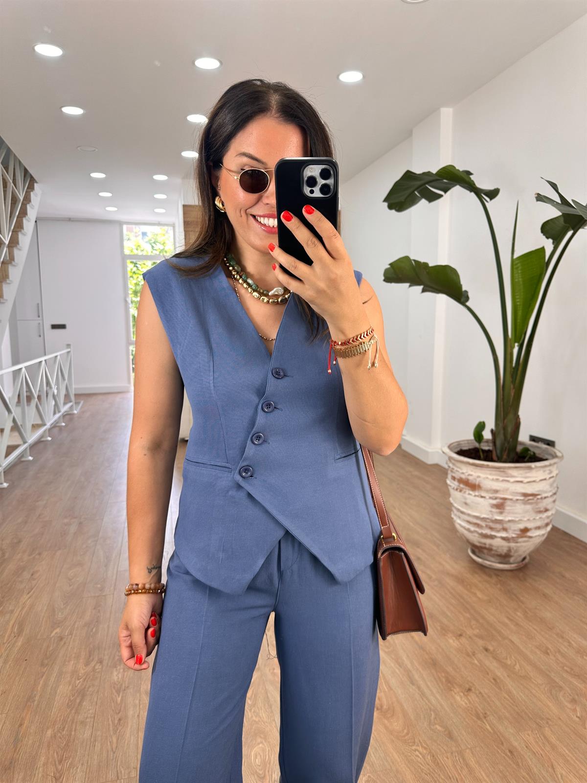 Çapraz Kapama Yelekli Takım-Mavi